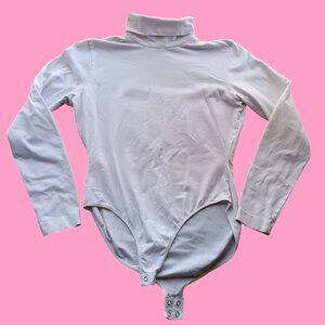 White Turtleneck Long-Sleeve Bodysuit With Snap Closure LizWear Large